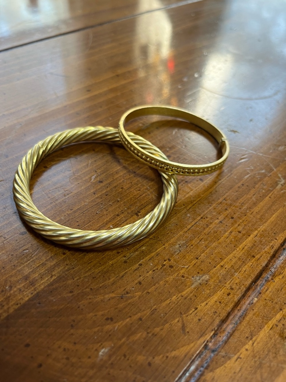 VTG Gold Tone Twisted Rope & Beaded Bangle Bracelet Set Stack EUC